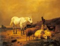 Ein Pferd Schaf und Ziege in einer Landschaft Eugene Verboeckhoven Tiere